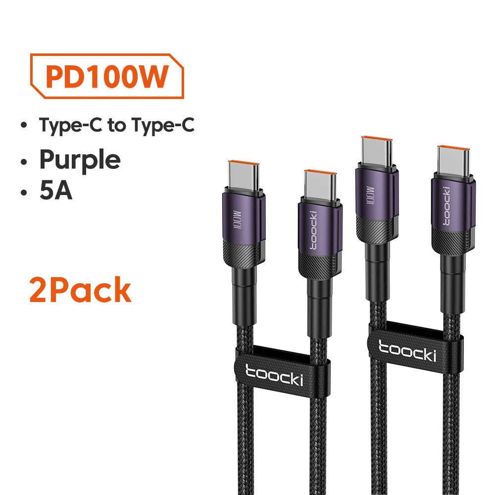 Toocki 100W Type C to USB C Cable PD 3.0 Quick Charge 4.0 Fast Charging Type C to Type C for iPhone 15 Macbook Samsung Xiaomi