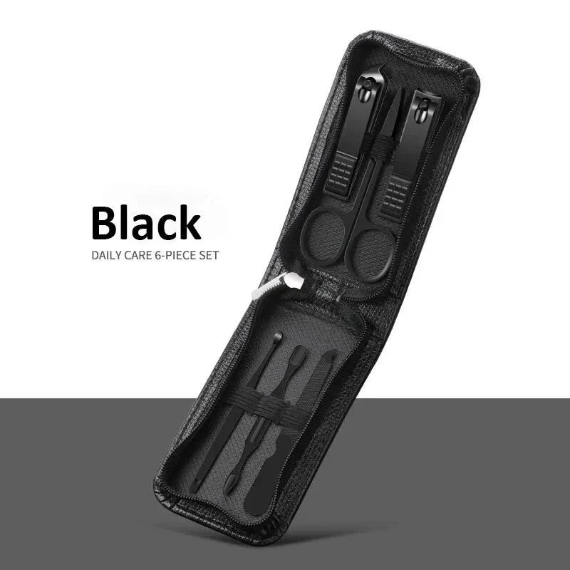 6-9 Pcs Manicure Set With Leather Case Professional Foot And Face Care Tool Kits Stainless Steel Nail Clipper Sets Gift