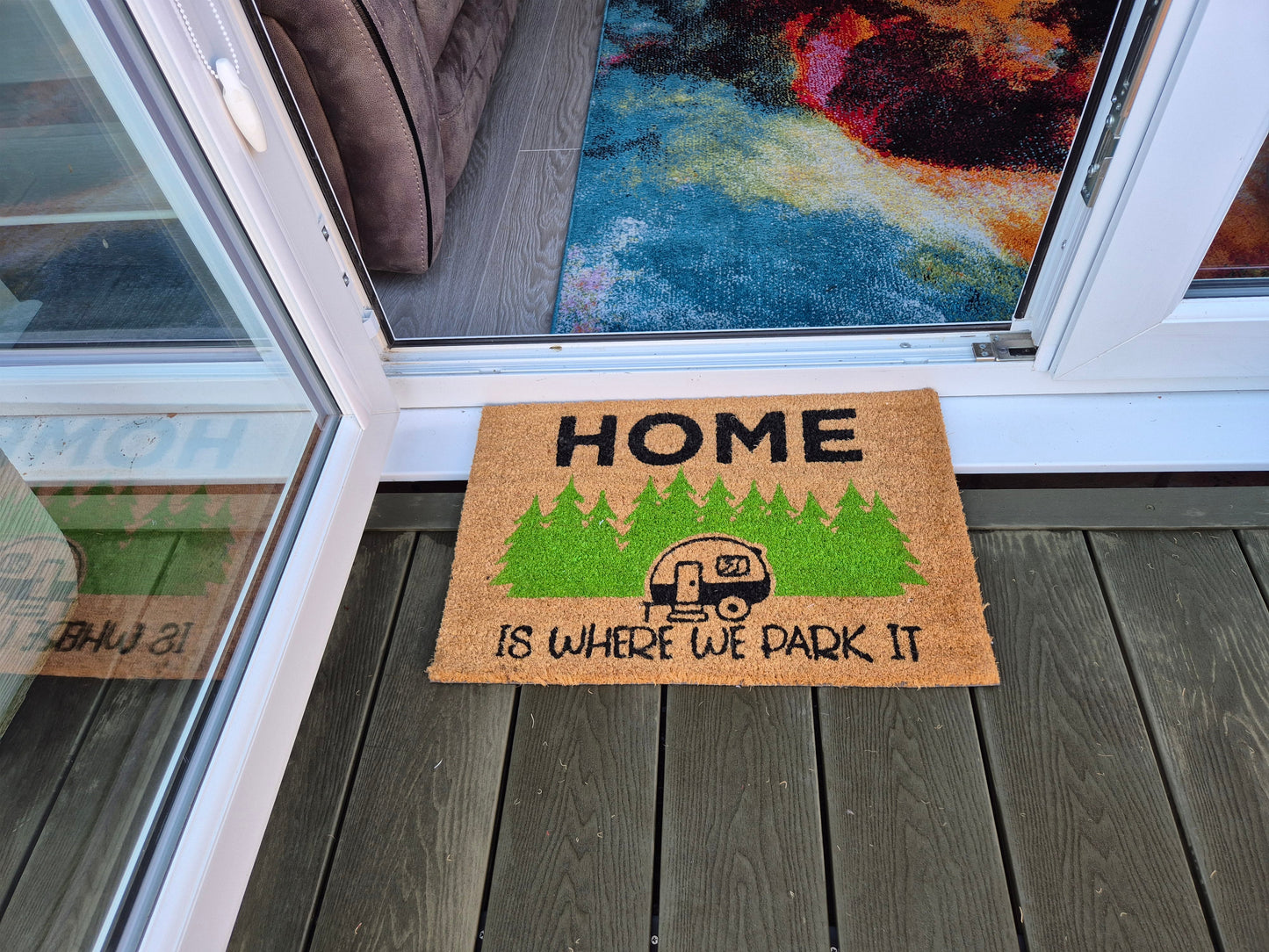 Coir Doormat, 60cm x 40cm - 'Home Is Where We Park It'