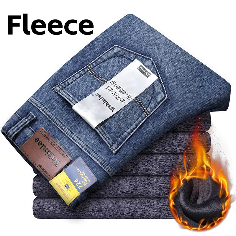 Wthinlee New Business Men's Jeans Casual Straight Stretch Fashion Classic Blue Black Work Denim Pant Trousers Male  Clothing