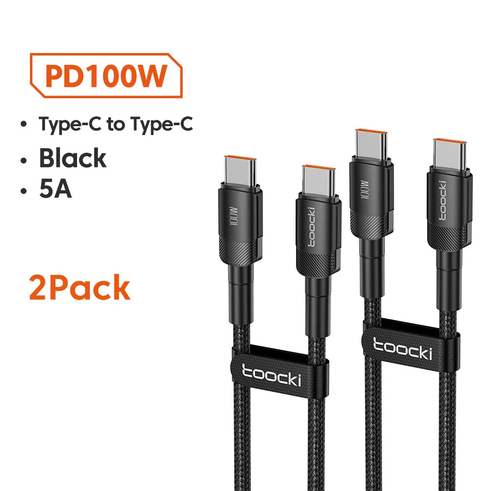 Toocki 100W Type C to USB C Cable PD 3.0 Quick Charge 4.0 Fast Charging Type C to Type C for iPhone 15 Macbook Samsung Xiaomi